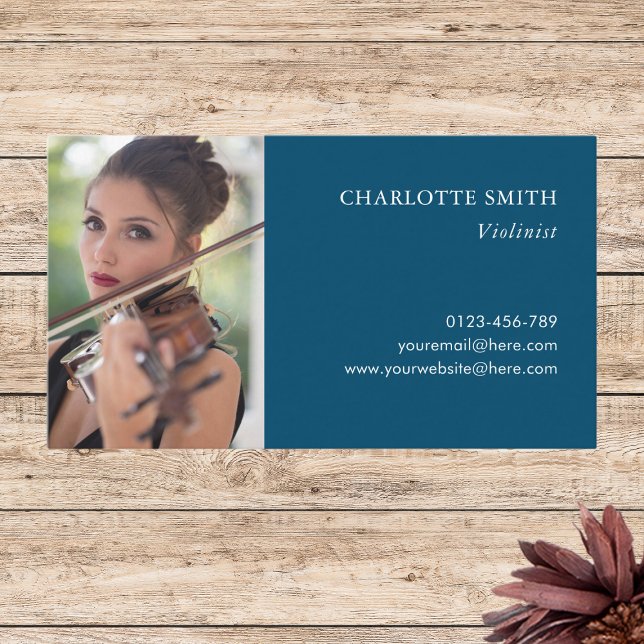Carte De Visite Photo Classique Musicien Professionnel Marine Bleu (Créateur téléchargé)