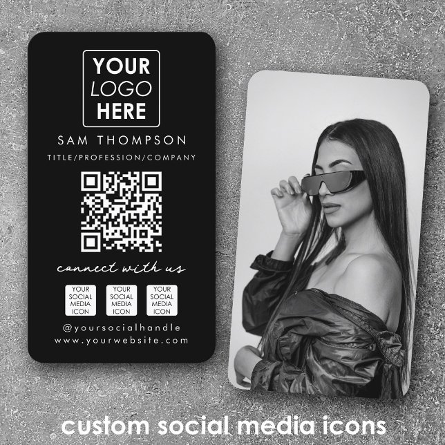 Carte De Visite Photo Connect with Us Social Media QR Code Logo (Photo Connect with Us Social Media QR Code Logo Business Card)