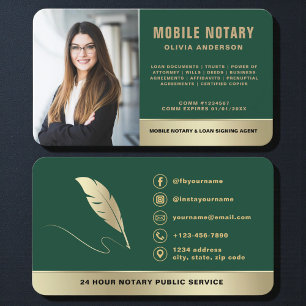 Carte De Visite Photo d'agent de signature de notaire mobile vert 