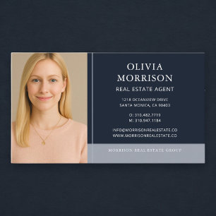 Carte De Visite Photo d'agent immobilier bleu marine