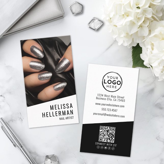 Carte De Visite Photo d'artiste de manucure vertical (Nail Artist Photo Vertical Business Card)