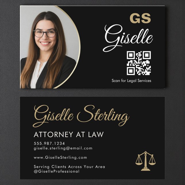 Carte De Visite Photo d'avocat aux échelles de justice professionn (Créateur téléchargé)