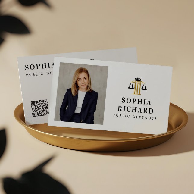Carte De Visite Photo de cabinet d'avocats avec balance de la just (Professional Elegant Justice Scale Law Firm Photo Business Card)