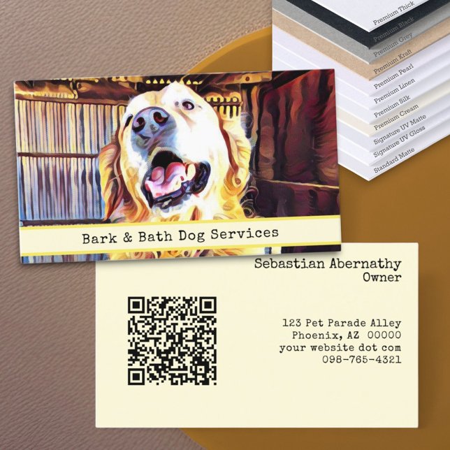 Carte De Visite Photo de chien remplaçable personnalisé et code QR (business card template front and back with QR code)