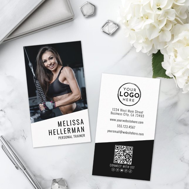 Carte De Visite Photo de coach sportif vertical (Personal Trainer Photo Vertical Business Card )
