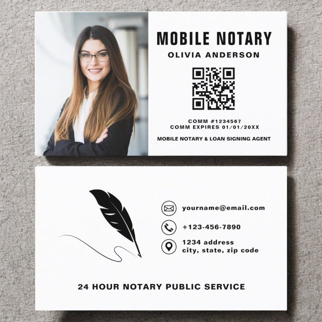 Carte De Visite Photo de code QR de l'agent de signature de notair (Créateur téléchargé)