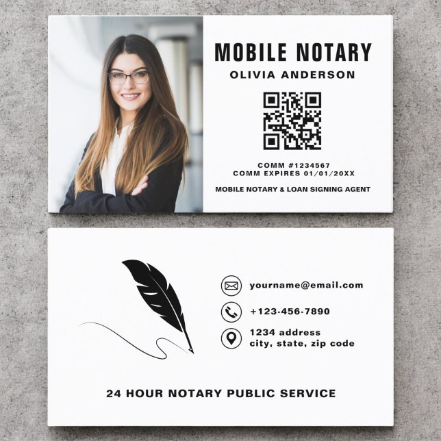 Carte De Visite Photo de code QR de l'agent de signature de notair (Créateur téléchargé)
