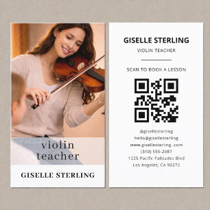 Carte De Visite Photo de code QR de professeur de violon