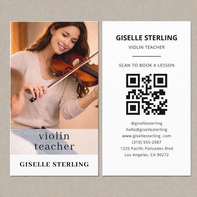 Carte De Visite Photo de code QR de professeur de violon (Créateur téléchargé)