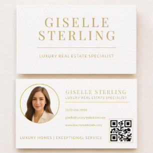 Carte De Visite Photo de code QR or neutre d'agent immobilier