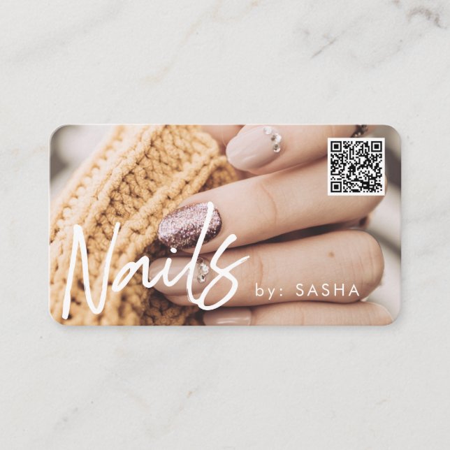 Carte de visite photo de code QR pour ongles (Devant)