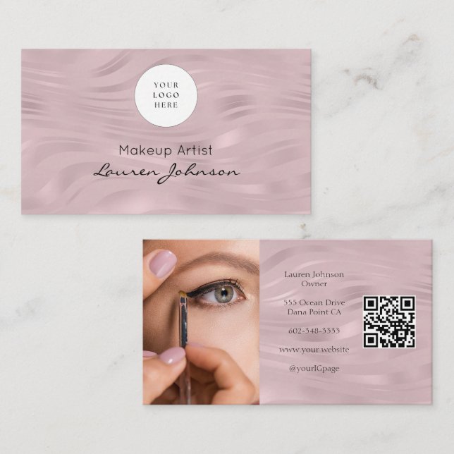 Carte De Visite Photo de code QR rose Maquillage  (Devant / Derrière)
