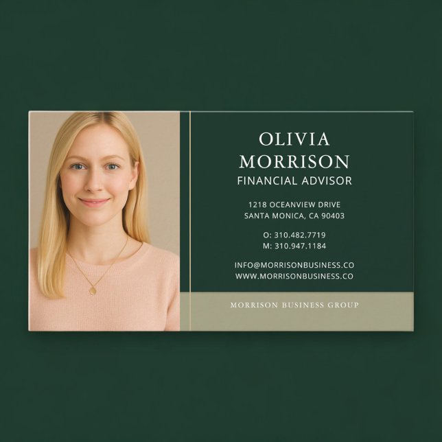 Carte De Visite Photo de conseiller financier vert or (Créateur téléchargé)