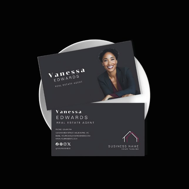 Carte De Visite Photo de l'agent immobilier élégant (Créateur téléchargé)