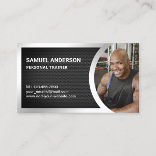 Carte De Visite Photo de l'entraîneur personnel de fitness argent
