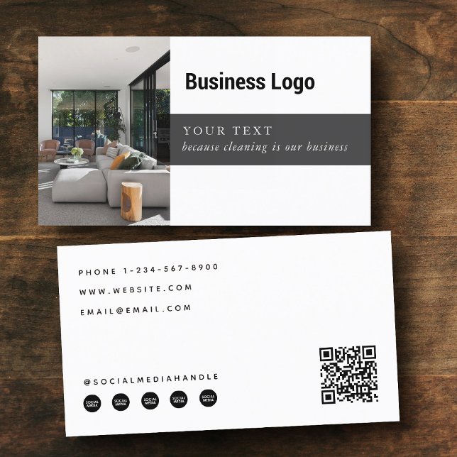 Carte De Visite Photo de l'entreprise de nettoyage moderne Logo de (Modern Cleaning Business Photo QR Code Logo Business Card)