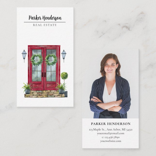 Carte De Visite Photo de l'immeuble de porte rouge (Devant / Derrière)