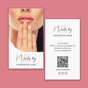 Carte De Visite Photo de logo monogrammé Artiste Ongles Blanc