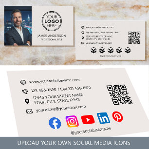 Carte De Visite Photo de logo professionnel Code QR des médias soc