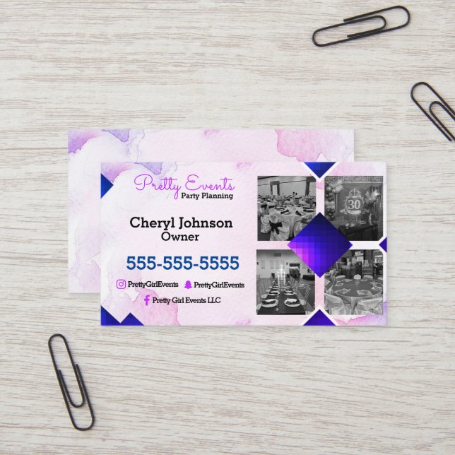 Carte de visite photo de l'organisateur du parti (Devant/Arrière en situation)