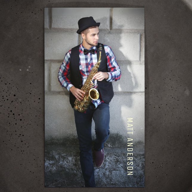 Carte De Visite Photo de musicien professionnel QR Code noir et bl (Créateur téléchargé)