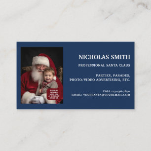 Carte De Visite Photo de Père Noël bleu professionnel
