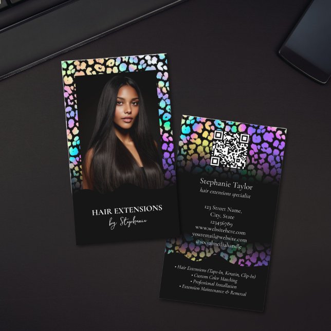 Carte De Visite Photo de perruque d'extensions de coiffeur de luxe (Holograph Luxury Hair Stylist Extensions Wig Photo Business Card)