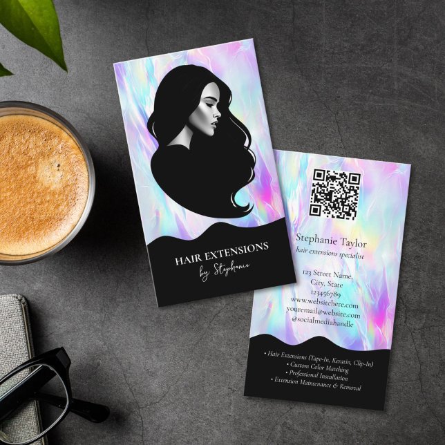Carte De Visite Photo de perruque d'extensions de coiffeur de luxe (luxury holographic hair stylist business card)