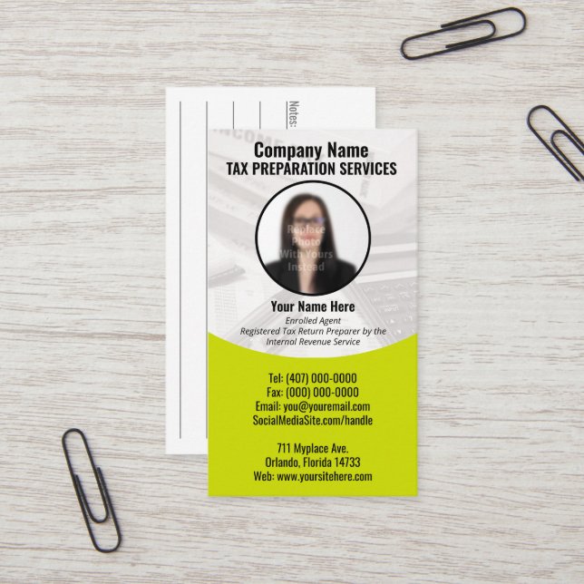 Carte de visite photo de préparation fiscale (Prép (Devant/Arrière en situation)