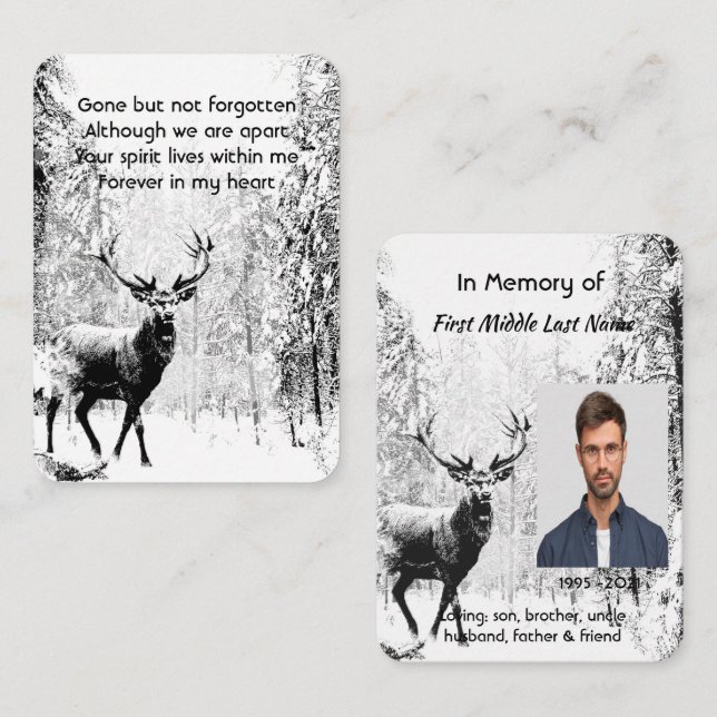 Carte De Visite Photo de prière commémorative cerf de scène forêt  (Devant / Derrière)