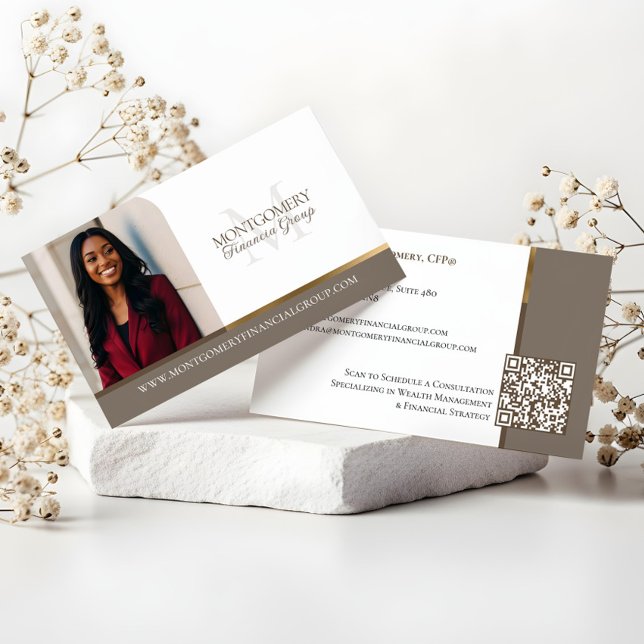 Carte De Visite Photo de professionnel financier à monogramme mini (Minimal Monogram Financial Professional Photo Lux Business Card)
