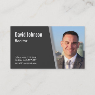 Carte De Visite Photo de Realtor Noir Professionnel Moderne