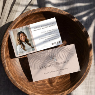 Carte De Visite Photo de thérapeute en massage enregistré à feuill