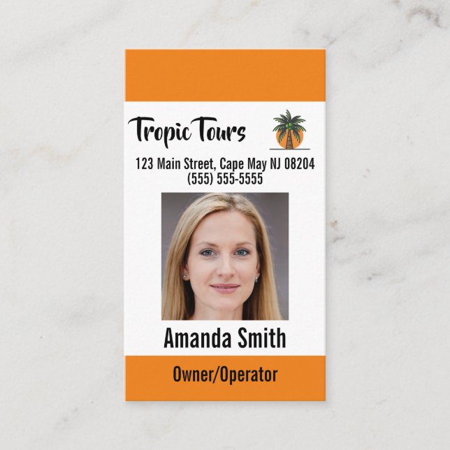 Carte De Visite Photo d'identité de guide touristique orange (Devant)