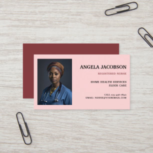 Carte De Visite Photo d'infirmière diplômée rose professionnelle