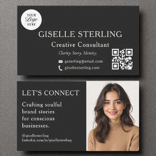 Carte De Visite Photo du logo professionnel Black White QR Code