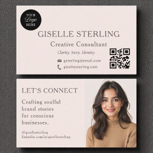 Carte De Visite Photo du logo professionnel de couleur rose pâle