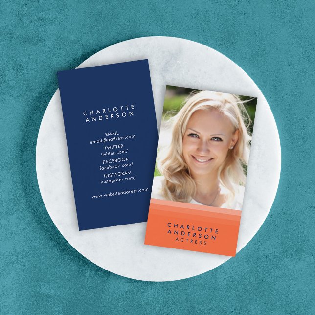 Carte De Visite Photo en calque orange et bleu sur les médias soci (Créateur téléchargé)