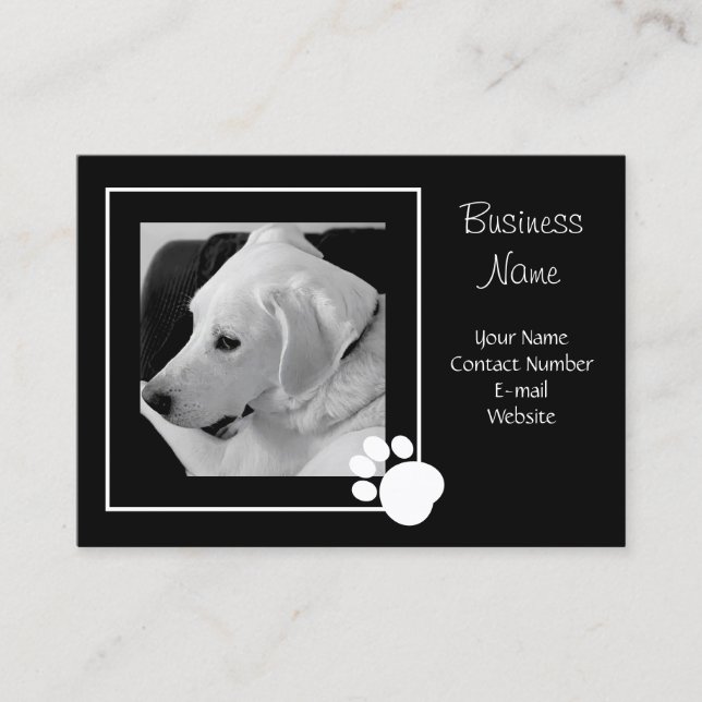 Carte De Visite Photo en noir et blanc de mignon chien Paw Elegant (Devant)