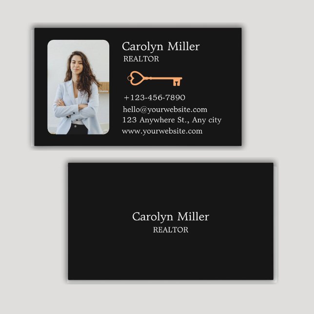 Carte De Visite Photo et clé or personnalisées Realtor (Custom Realtor Photo & Gold Key Business Card)