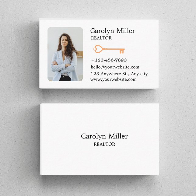 Carte De Visite Photo et clé or personnalisées Realtor (Custom Realtor Photo & Gold Key Business Card)