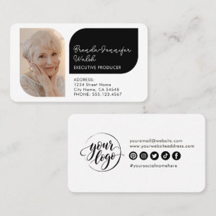 Carte De Visite Photo et logo en noir et blanc sur les réseaux soc