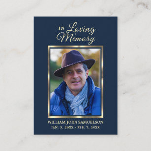 Carte De Visite PHOTO FUNERAL PRIÈRE MERCI bleu foncé