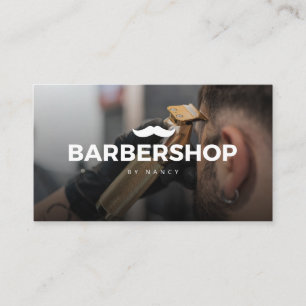 Carte De Visite Photo Hair Clipper Avec Mustache Logo Barbershop