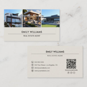 Carte De Visite Photo immobilière personnalisée Code QR Médias soc