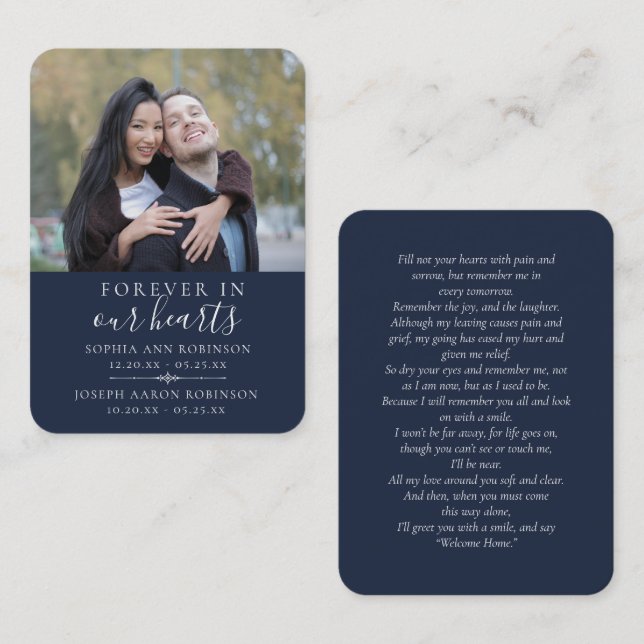 Carte De Visite Photo Joint Double Funeral Blue Prayer Card (Devant / Derrière)