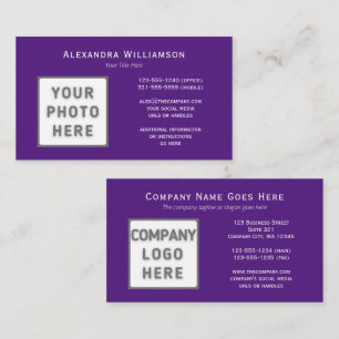 Carte De Visite Photo Logo Modèle Horizontal à double face viole
