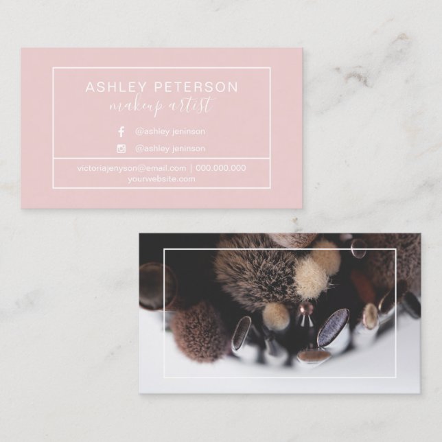 Carte De Visite Photo maquillage artiste cadre typographie rose (Devant / Derrière)