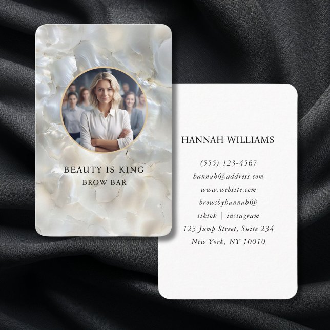 Carte De Visite Photo, Marbre, Argent Blanc, Salon (Photo, Marble, White-Silver, Salon Business Card)