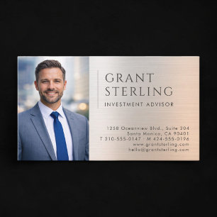 Carte De Visite Photo métallique de conseiller en investissement